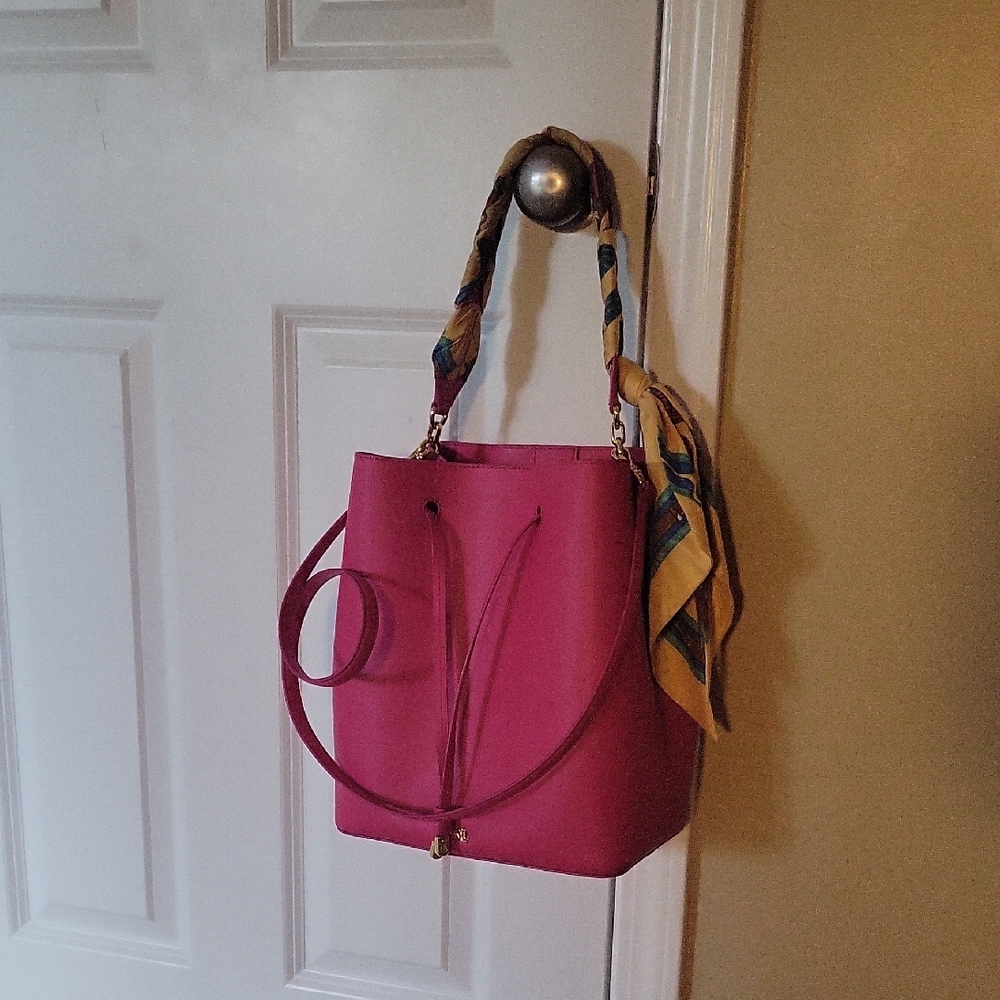 Pink Bucket Bag with Scarf Accent